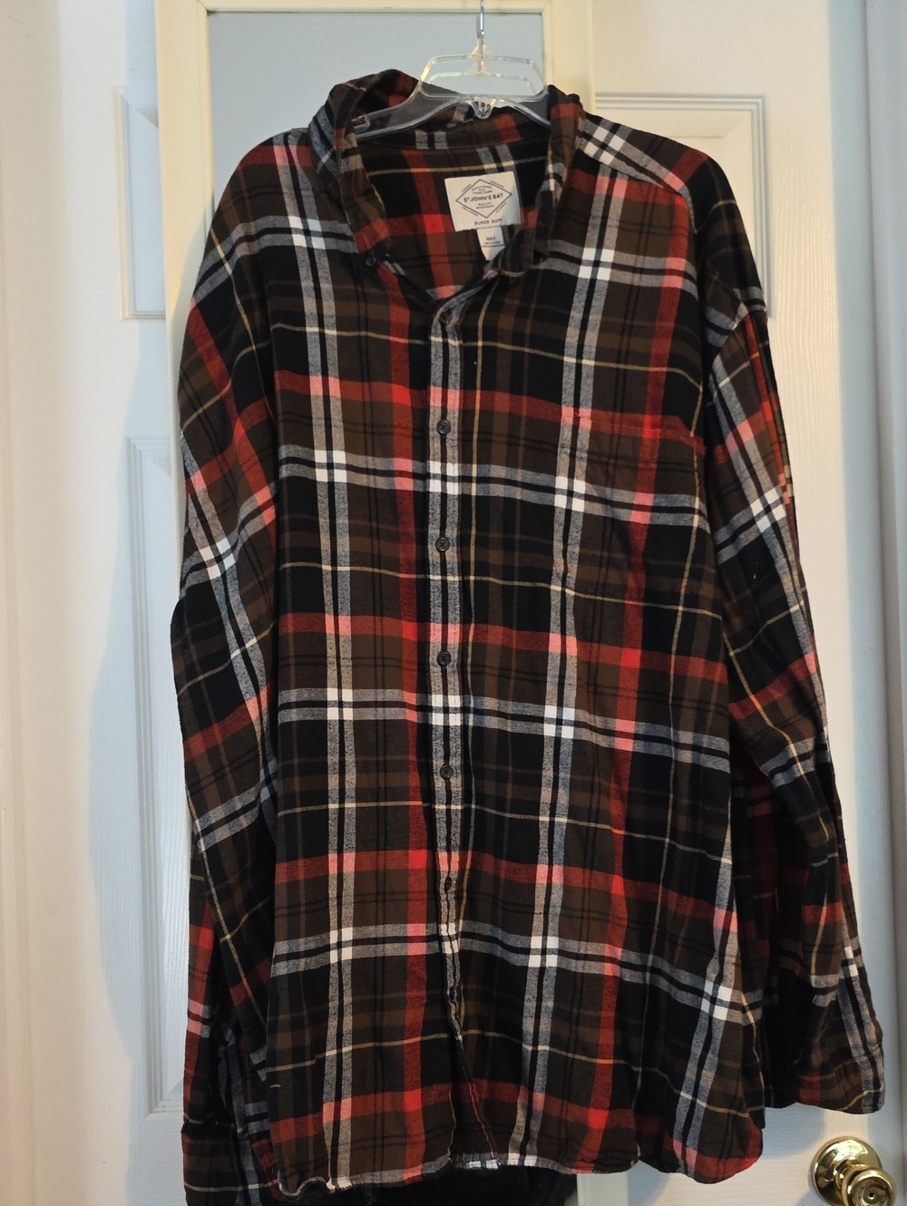 St. John's Bay Men's Plaid Button-Down Shirt in Black, Brown & Red